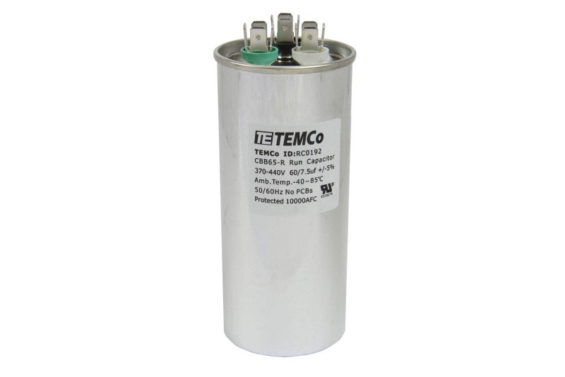 TEMCo Industrial مكثف تشغيل مزدوج TEMCo 60+7.5 ميكروفاراد CBB65، 60/7.5 MFD، 370-440 فولت، دائري، 50/60 هرتز | لتطبيقات مروحة تكييف الهواء، المحرك، النفاخ - Image 1